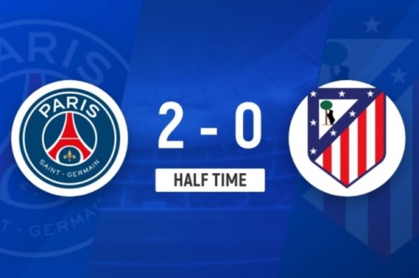 Halftime - Paris 2-0 Atletico Madrid, Fabian and Vitina scored and Kvaratschlia assisted two times