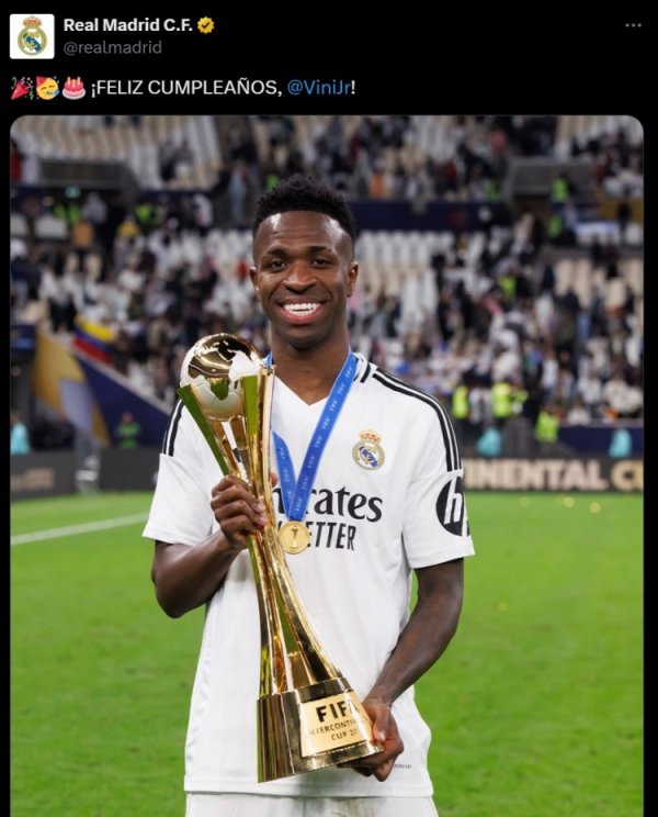106 goals and 83 assists + 14 championships in 322 games! Real Madrid official wishes Vinicius a happy 25th birthday
