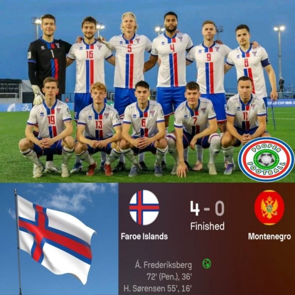 The 136th in the world beats the 80th! The Faroe Islands upset Montenegro 4-0, winning 3 out of 6 games in the World Cup qualifying and conceding only 5 goals