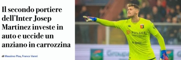 Italian media: Inter Milan second-choice player Martinez hit and killed an old man with his car, who broke into his lane